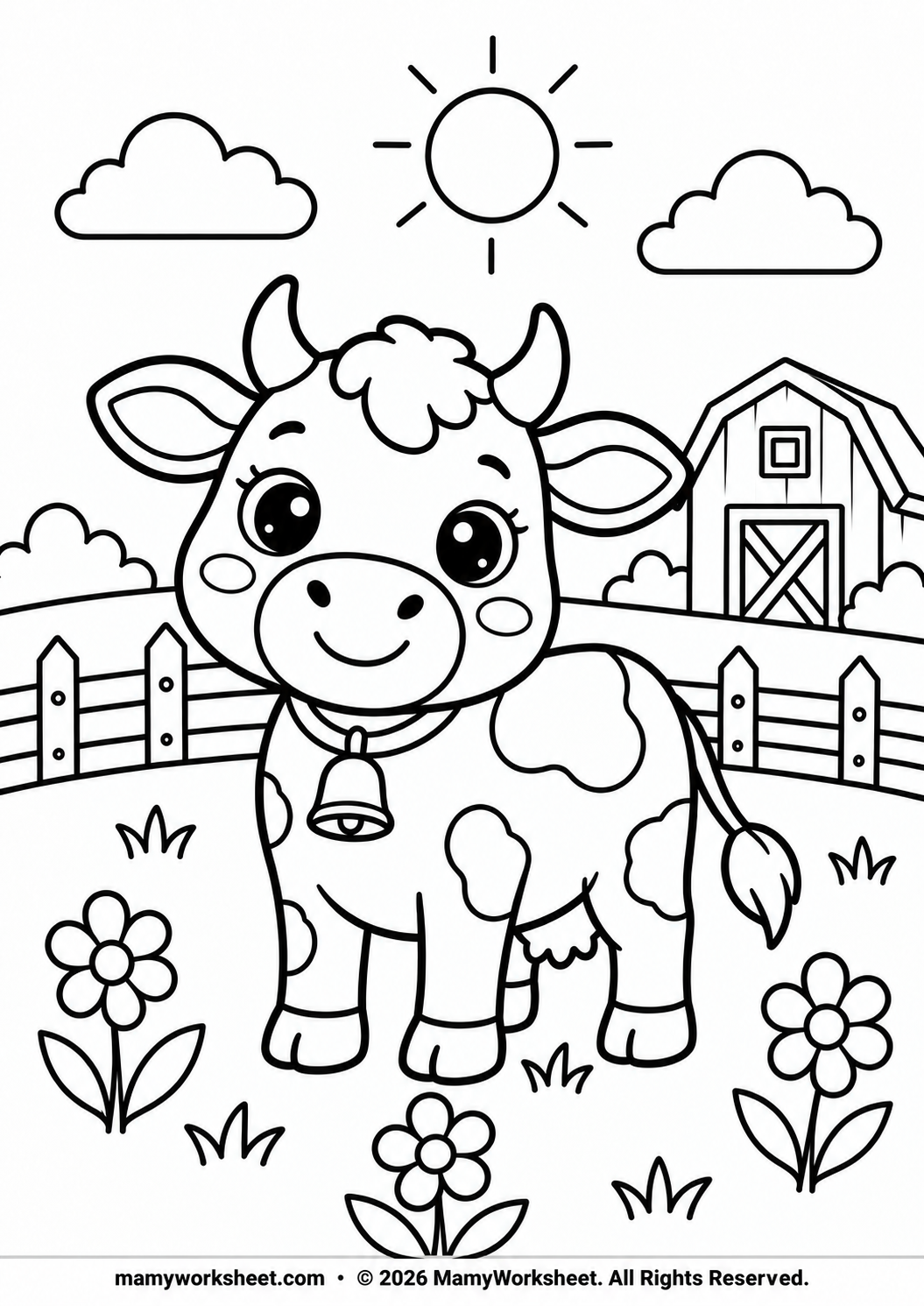 Free printable cow coloring page for kids
