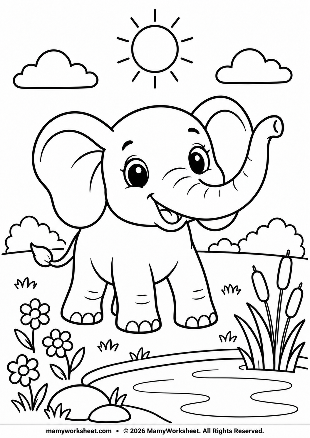 Free printable elephant coloring page for kids