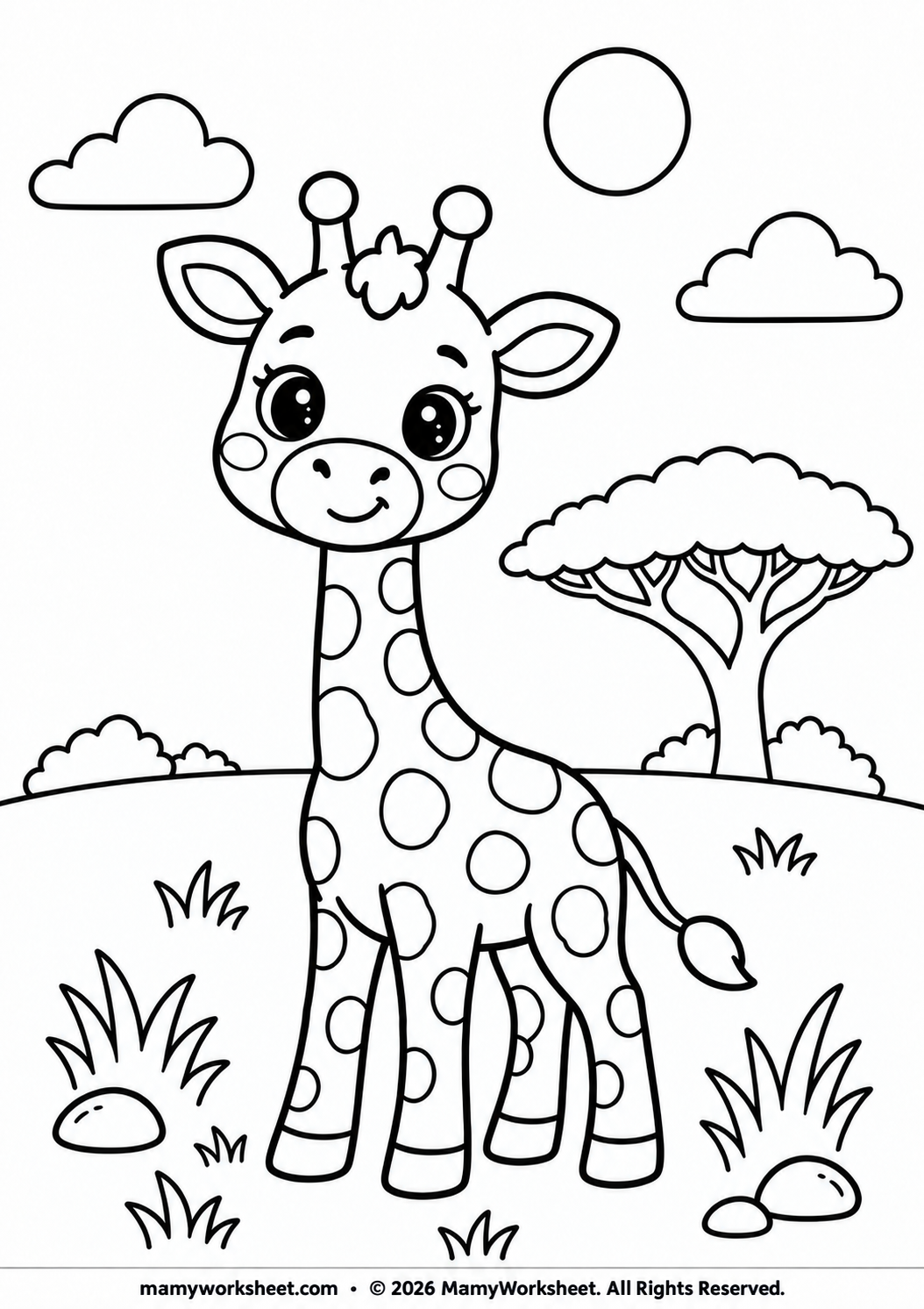 Free printable giraffe coloring page for kids