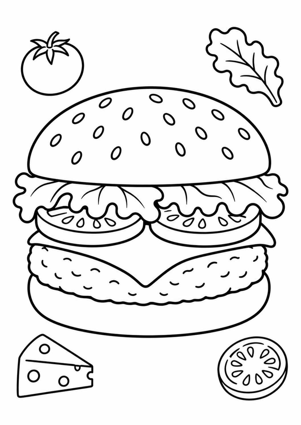 Free printable burger coloring page for kids