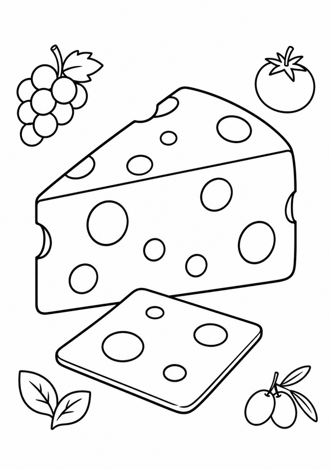 Free printable cheese coloring page for kids