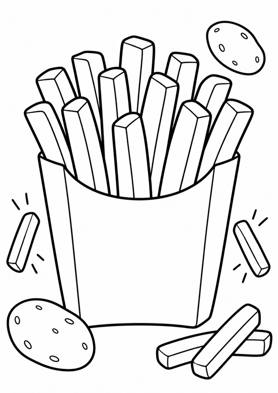Free printable french fries coloring page for kids
