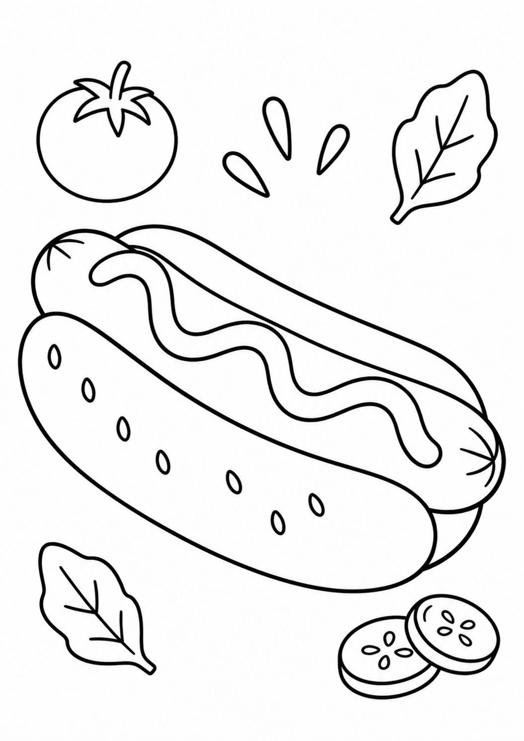 Free printable hot dog coloring page for kids