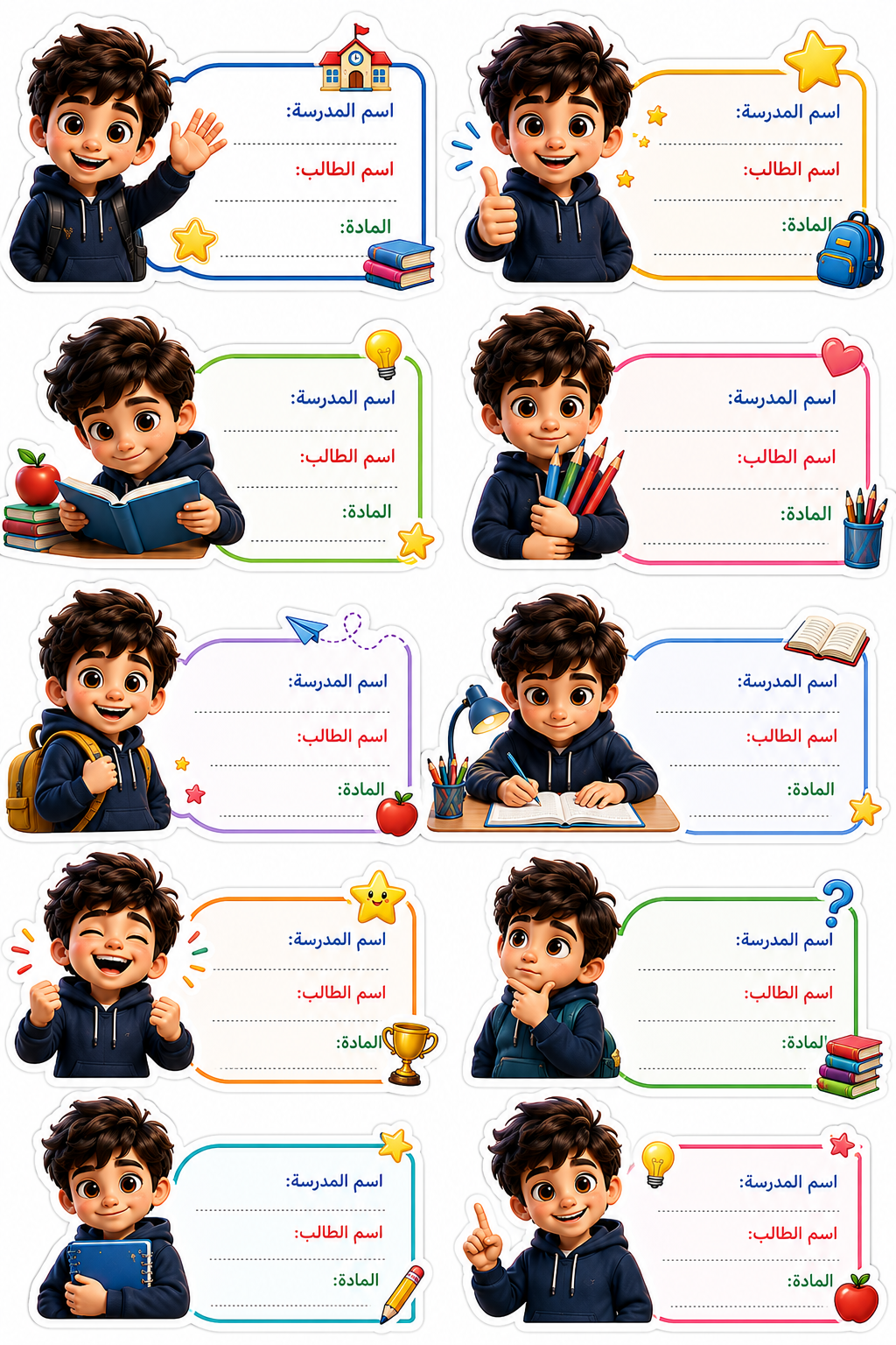 نموذج استيكرات مدرسية بصورة الطفل